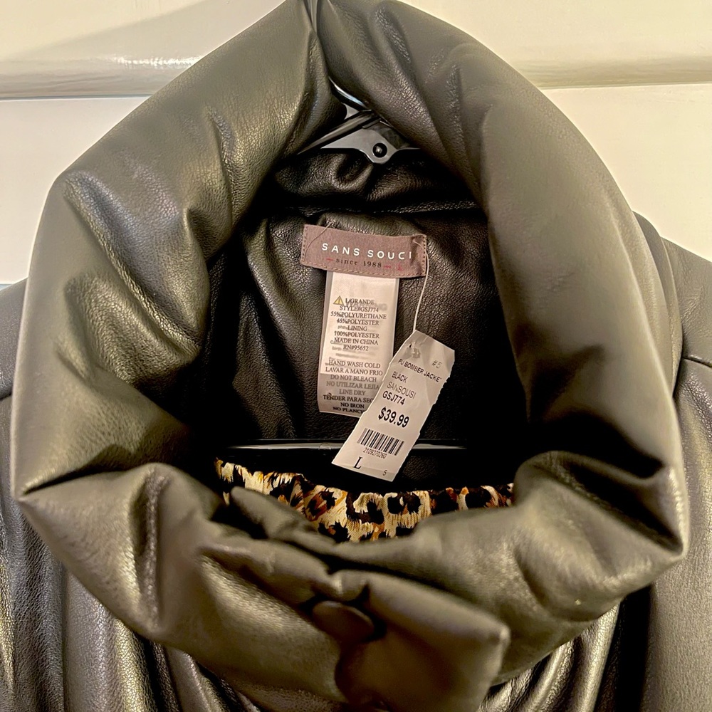NWT Sans Souci PU Leather Bomber Jacket - Picture 5 of 6